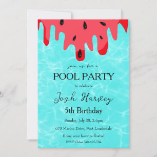 watermelon pool party birthday invitations