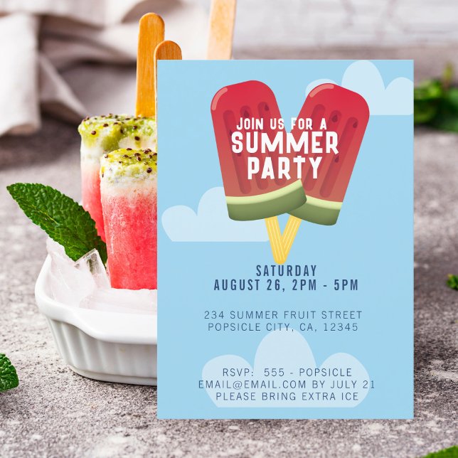 Watermelon Popsicle Ice Cream Summer Party Invitation (Summer party? Love popsicles? Just add your party details!)