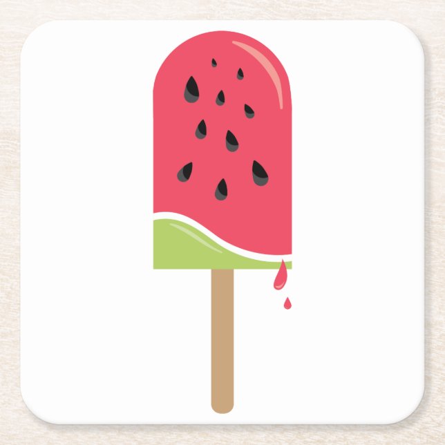 Watermelon Popsicle Square Paper Coaster (Front)