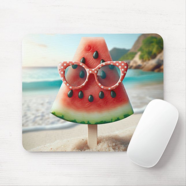 Watermelon Popsicle Wearing Sunglasses Mouse Pad (With Mouse)