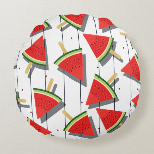 Watermelon Popsicles & Stripes Pattern Round Cushion