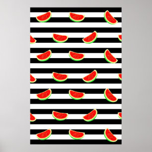 Watermelon poster, fruit poster, BLACK stripes Poster