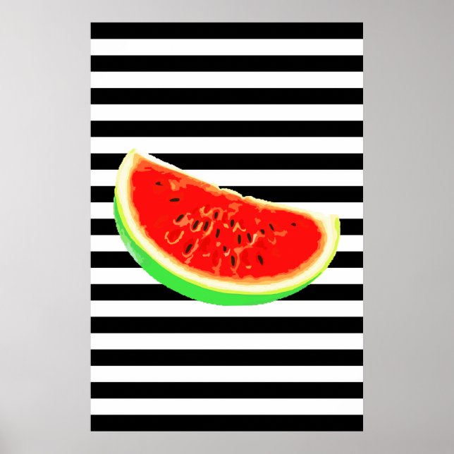 Watermelon, poster, summer poster, BLACK stripes Poster (Front)