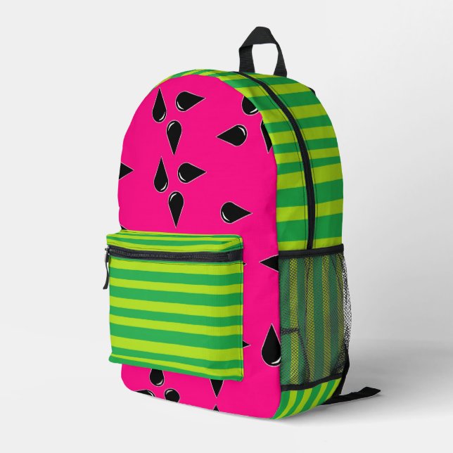 Watermelon Print Backpack in Pink and Green (Back Corner Right)