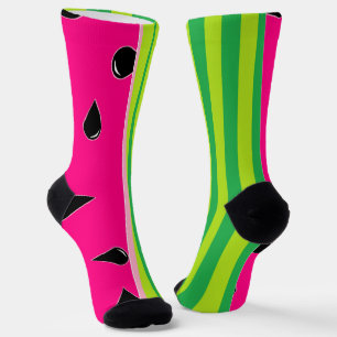 Watermelon Print Crew Socks Pink Green Black 