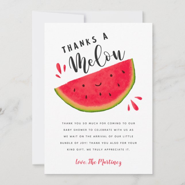 Watermelon Red and Pink Baby Shower Thank You Card (Front)