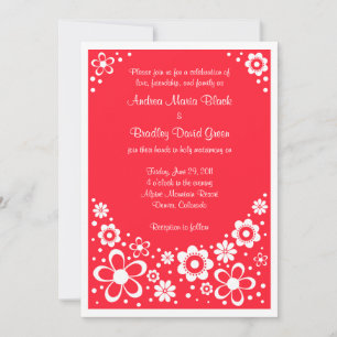 Watermelon Red and White Floral Wedding Invitation
