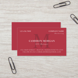 Watermelon Red Monogrammed Professional Business Card