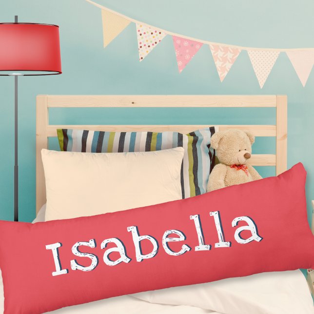 Watermelon Red Personalised Simple Trendy Modern Body Cushion (A personalized body pillow in watermelon red, with white text, in a modern minimalist style)