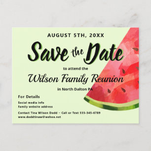 Watermelon Reunion BBBQ Party Save the Date Postcard