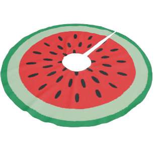 Watermelon Round Red Slice Green Rind Black Seeds Brushed Polyester Tree Skirt