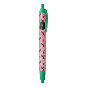 Watermelon Seeds Fruit Pink Red Faux Glitter Black Ink Pen