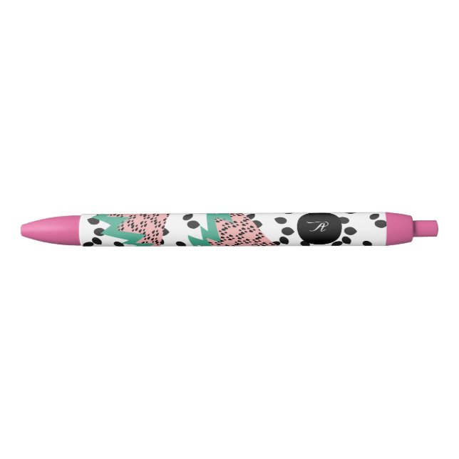 Watermelon Seeds Fruit Slices Pink Green Initial Black Ink Pen (Front)