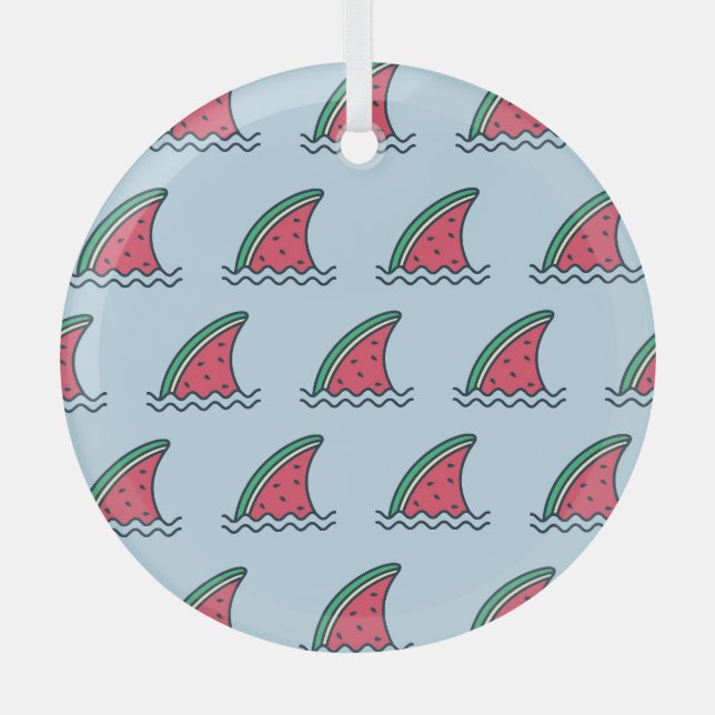 Watermelon shark: wave pattern design. glass tree decoration (Front)