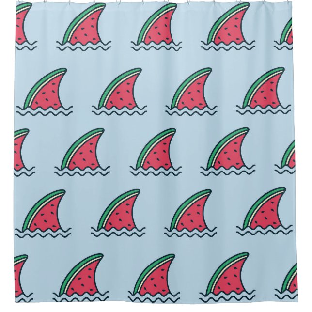 Watermelon shark: wave pattern design. shower curtain (Front)
