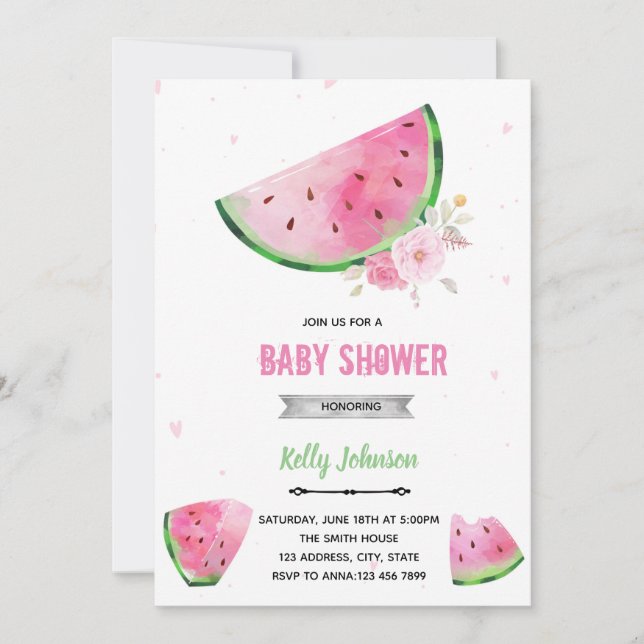 Watermelon shower birthday invitation (Front)