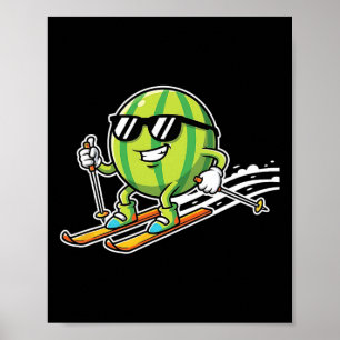 Watermelon Skier With Sungles Alpine Snow Fun  Poster