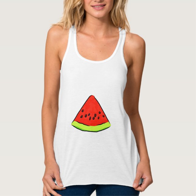 Watermelon Slice Art Drawing Watermelon Red Green Singlet (Front)