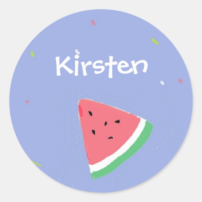 Watermelon slice custom name blue classic round sticker (Front)