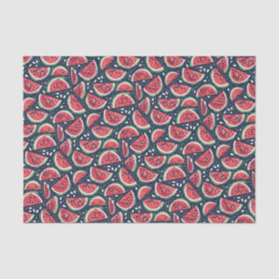 Watermelon Slice Pattern on Blue Decoupage Tissue Paper