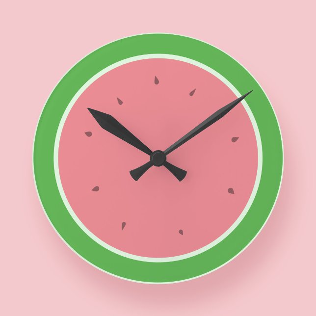 Watermelon Slice Pink and Green Modern Clock (Always time for watermelon.)