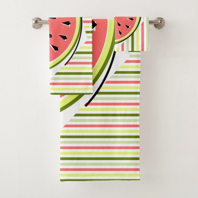Watermelon Slice Stripe Thin Bath Towel Set (Insitu)