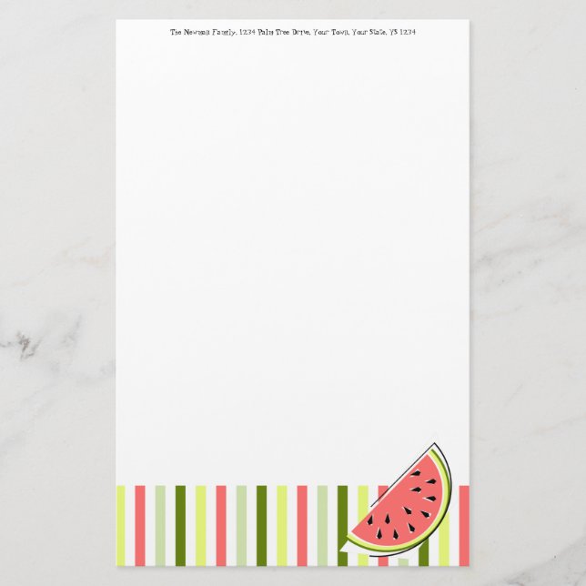 Watermelon Slice Stripe Thin Text stationery (Front)