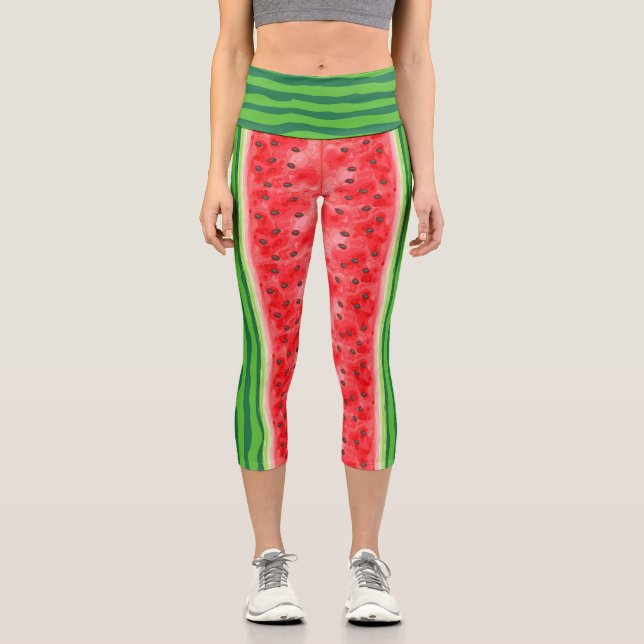 Watermelon slice summer bright fruit capri leggings (Front)