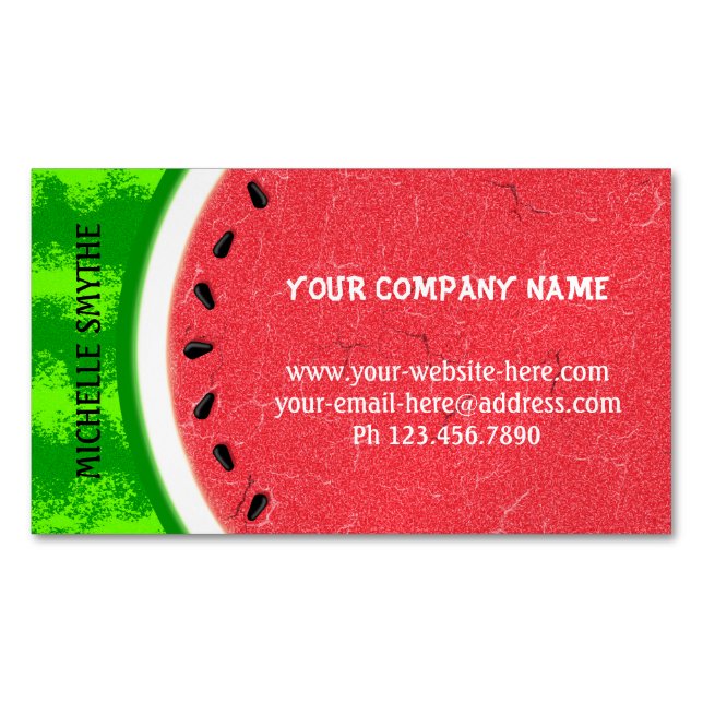 Watermelon Slice Summer Fruit with Rind Magnetic Business Card (Front)