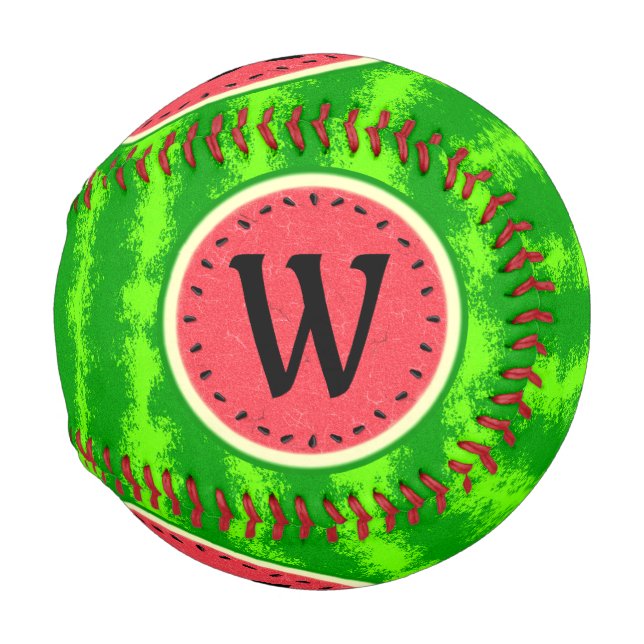 Watermelon Slice Summer Fruit with Rind Monogram Baseball (Front Right)