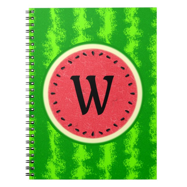 Watermelon Slice Summer Fruit with Rind Monogram Notebook (Front)