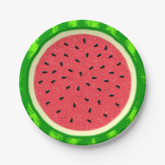 Watermelon Slice Summer Fruit with Rind Paper Plate (Front)