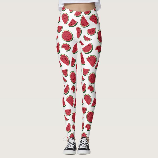 Watermelon Slice Summer Pattern Leggings (Front)