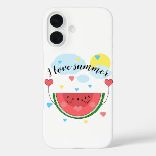 Watermelon slice, text, "I love summer" iPhone 16 Case