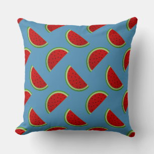 Watermelon Slices on a Bright Blue Background Cushion