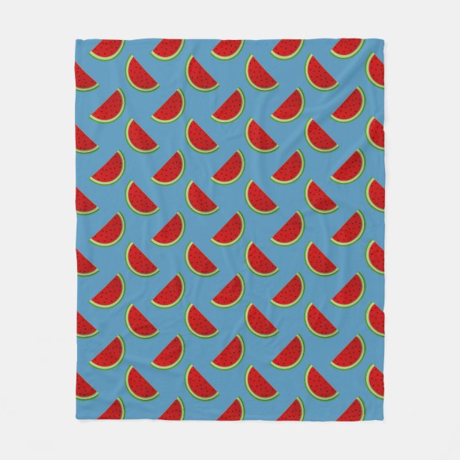 Watermelon Slices on a Bright Blue Background Fleece Blanket (Front)