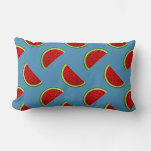 Watermelon Slices on a Bright Blue Background Lumbar Cushion