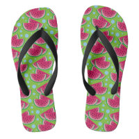 Watermelon Slices on Green with Blue Dots