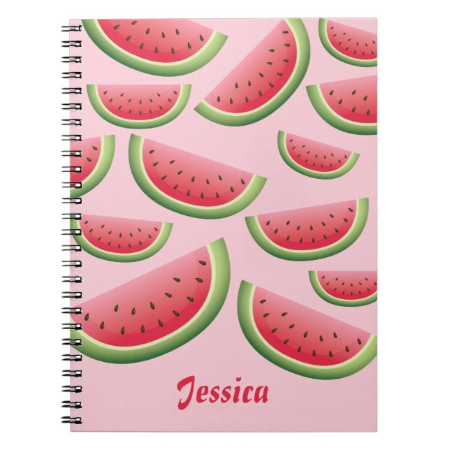 Watermelon Slices On Pink With Personalised Name Notebook (Front)