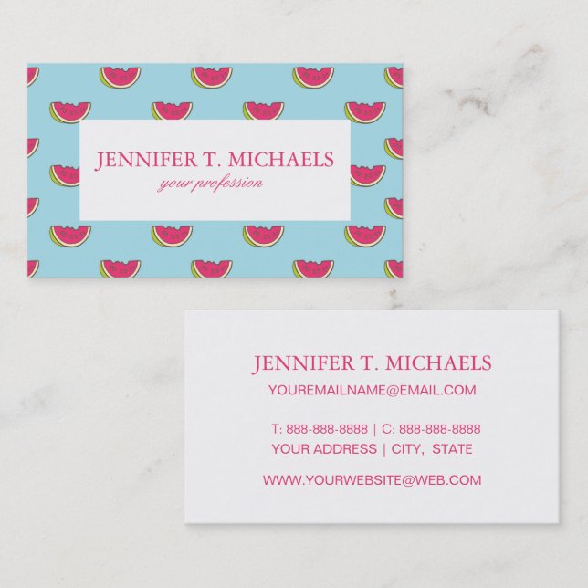 Watermelon Slices on Teal Pattern Business Card (Front/Back)