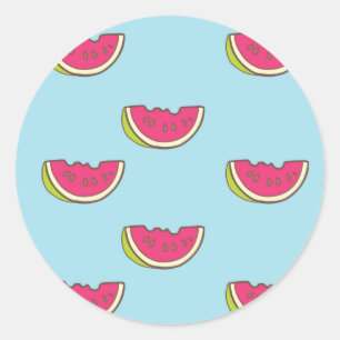 Watermelon Slices on Teal Pattern Classic Round Sticker