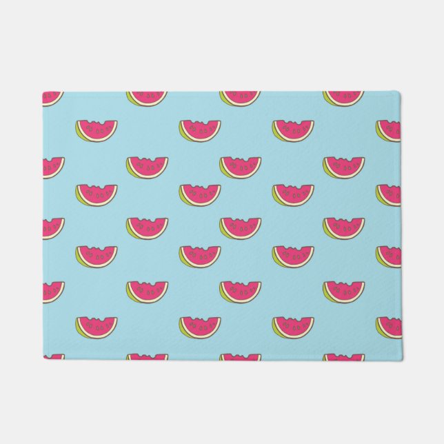 Watermelon Slices on Teal Pattern Doormat (Front)