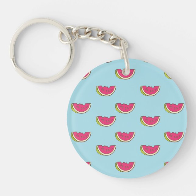 Watermelon Slices on Teal Pattern Key Ring (Front)
