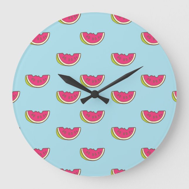 Watermelon Slices on Teal Pattern Large Clock (Front)