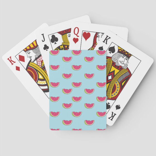 Watermelon Slices on Teal Pattern Playing Cards (Back)
