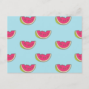 Watermelon Slices on Teal Pattern Postcard