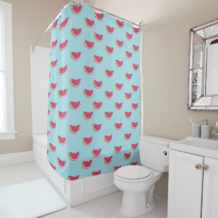 Watermelon Slices on Teal Pattern Shower Curtain