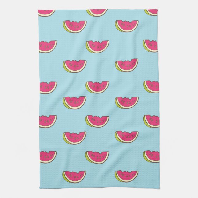 Watermelon Slices on Teal Pattern Tea Towel (Vertical)
