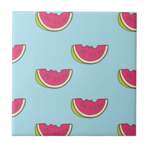 Watermelon Slices on Teal Pattern Tile