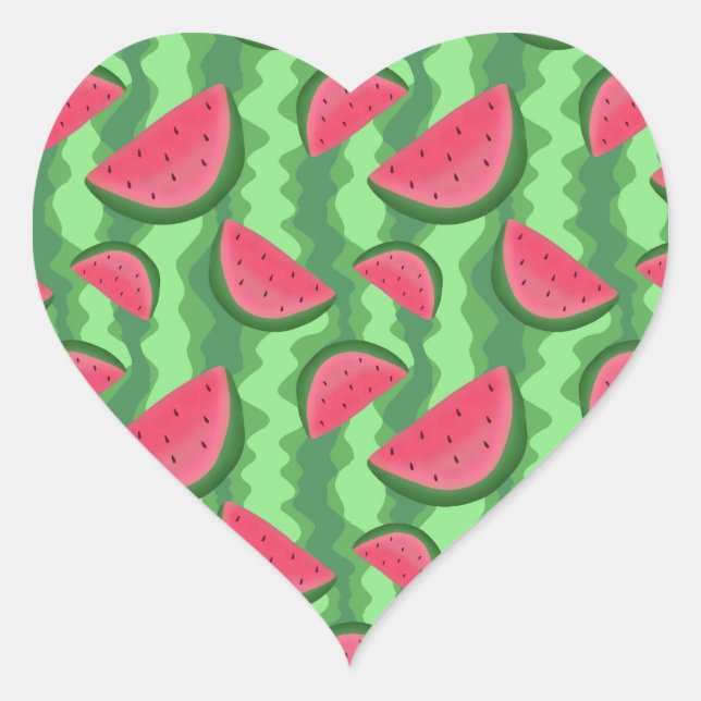 Watermelon Slices Pattern Heart Sticker (Front)